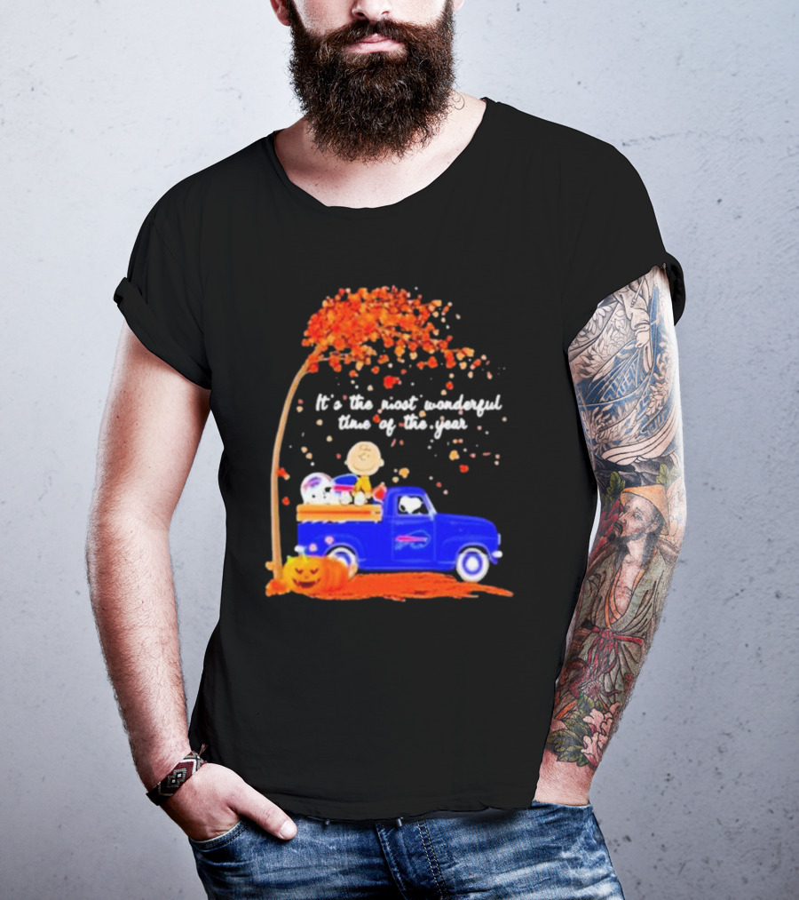 Snoopy And Charlie Brown Buffalo Bills It's The Most Wonderful Time Of The Year Autumn Truck Scene T-Shirt