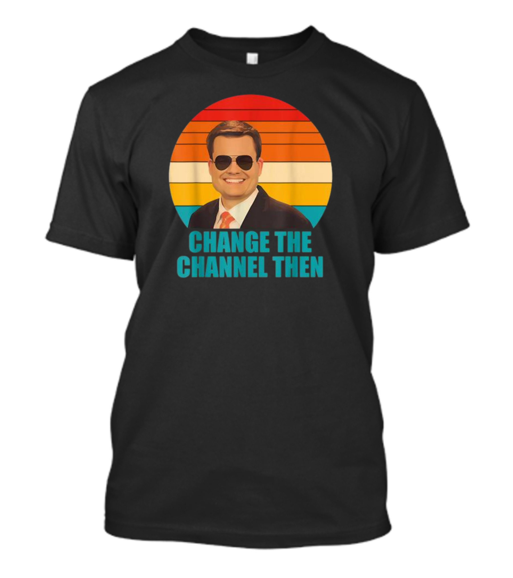 Change The Channel Then Retro Sunglasses News Anchor Stripes T-Shirt