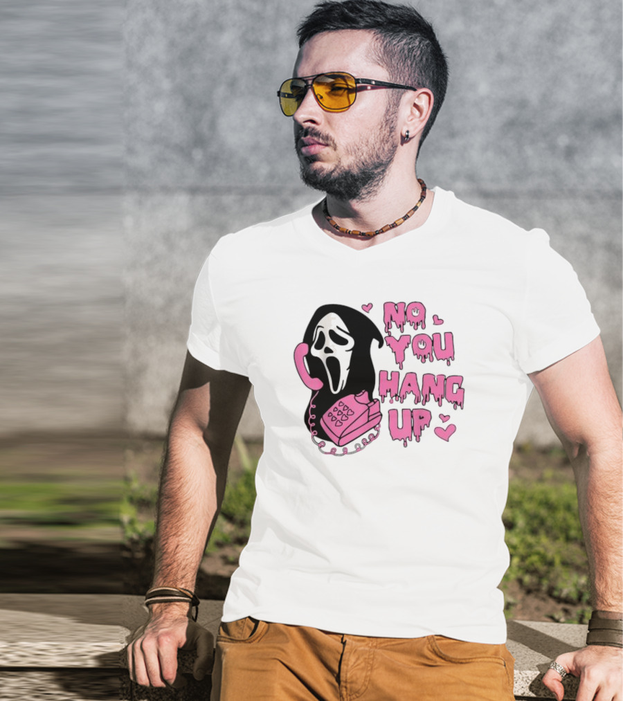 No You Hang Up First Ghost Face Pink Phone Halloween T-Shirt