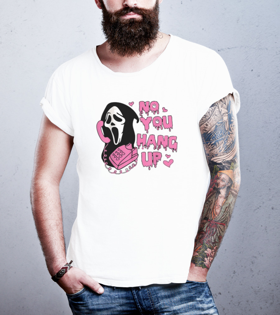 No You Hang Up First Ghost Face Pink Phone Halloween T-Shirt