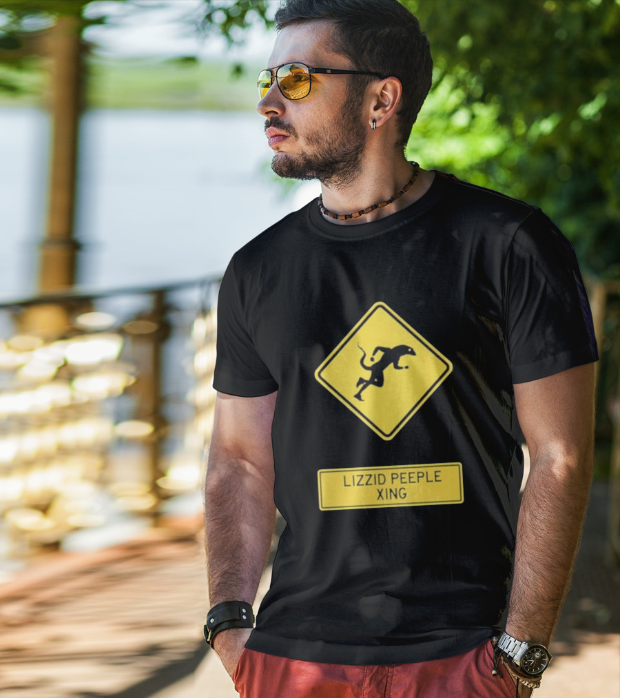 Lizzid Peeple Xing Sign Caution Black And Yellow Warning T-Shirt