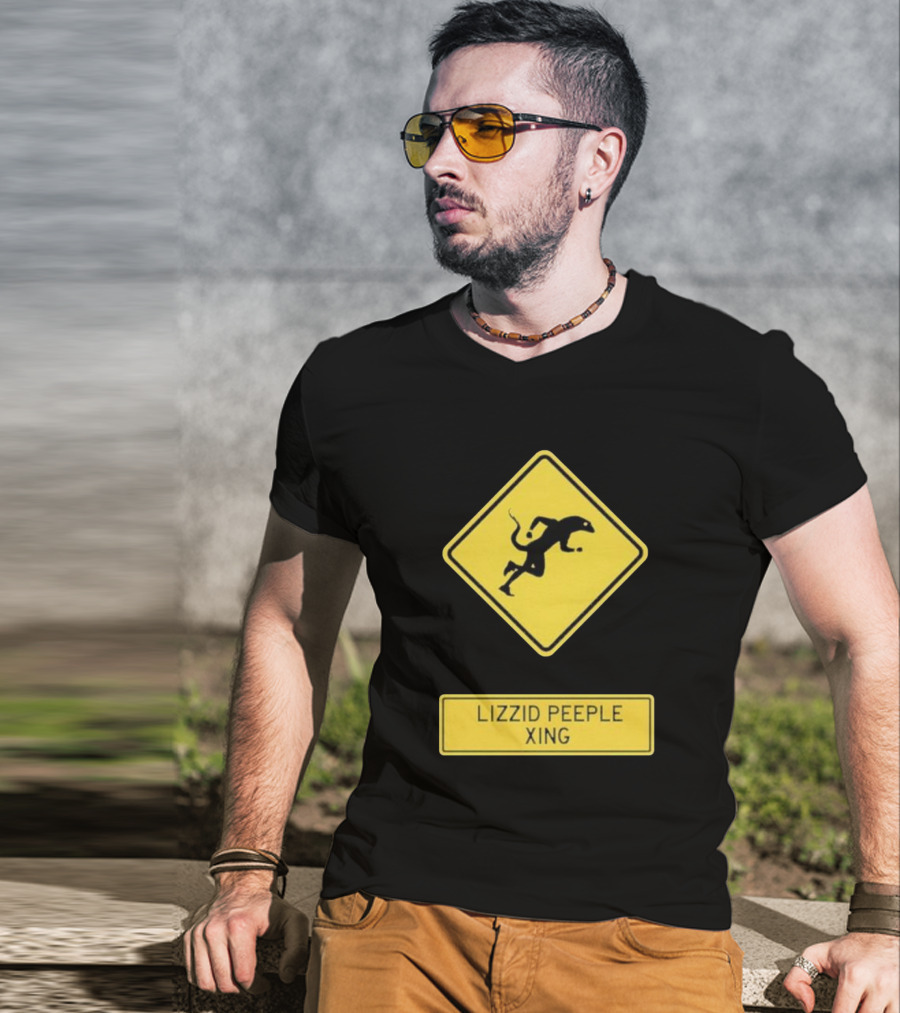 Lizzid Peeple Xing Sign Caution Black And Yellow Warning T-Shirt