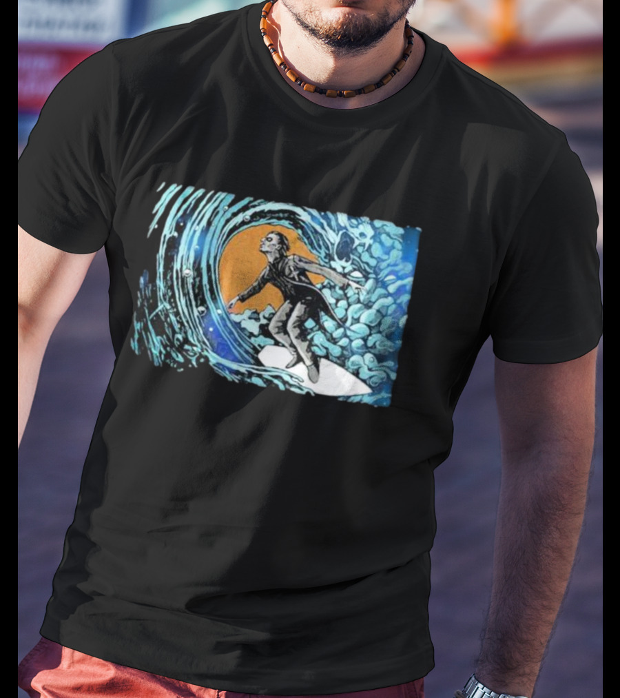Maedenart Ghost Evil Surfer Riding Wave With Blue Turbulence T-Shirt