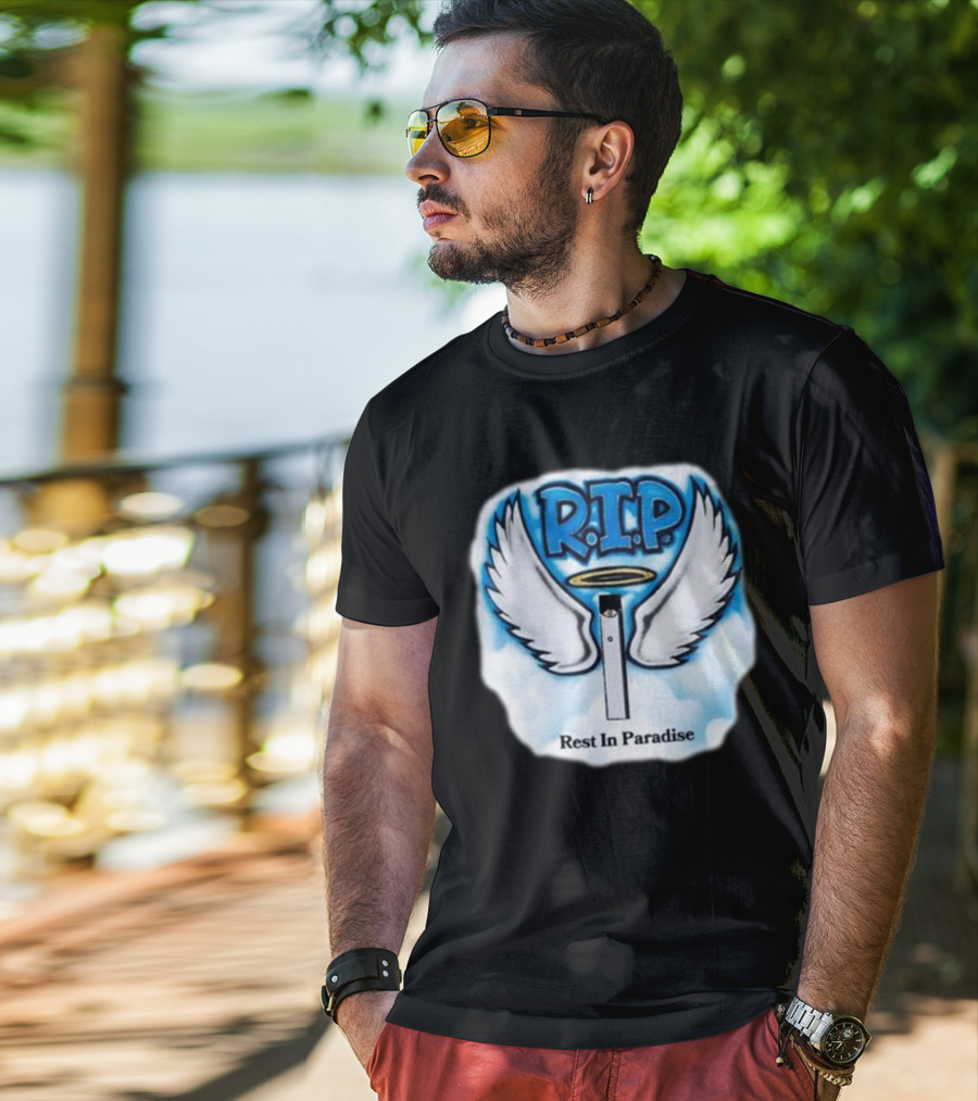 RIP Juul Rest In Paradise Angel Wings Halo Clouds T-Shirt