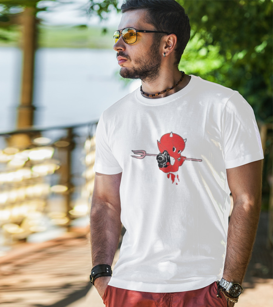 Holy Mountain Printing Sunami Lil’ Devil Red Cartoon With Pitchfork And Bomb T-Shirt