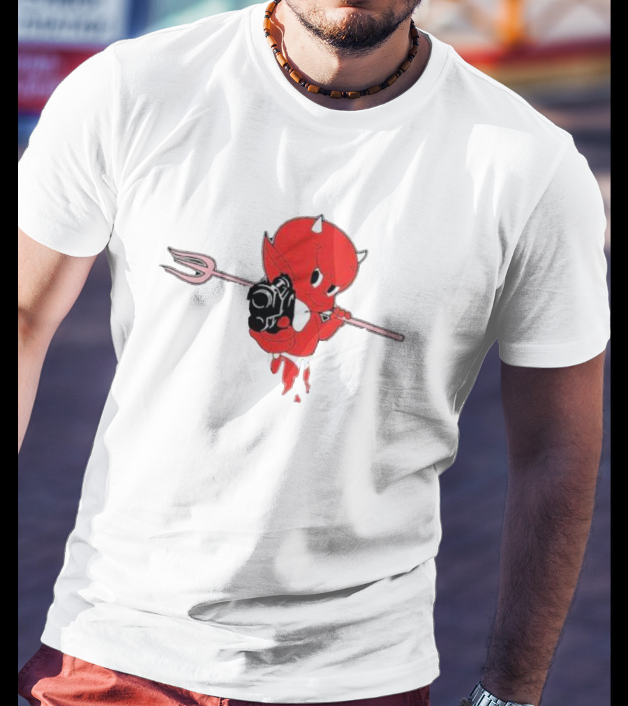 Holy Mountain Printing Sunami Lil’ Devil Red Cartoon With Pitchfork And Bomb T-Shirt