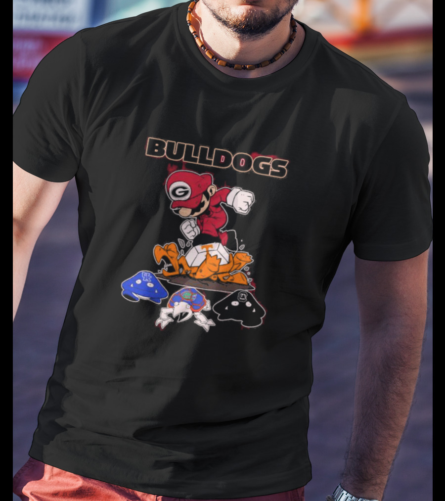 Bulldogs Mario Crushing Tennessee Helmet With Rival Team Symbols T-Shirt
