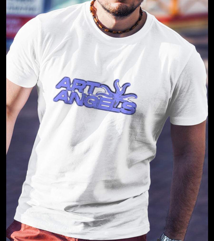 Art Angels Blue Font Stylized 3D Text With Abstract Spiral T-Shirt