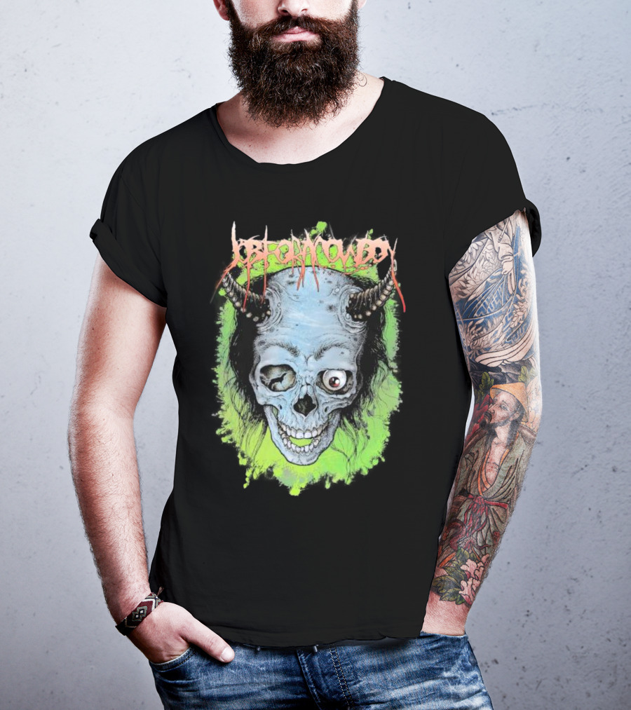 Job For A Cowboy Demon Skull Green Background T-Shirt