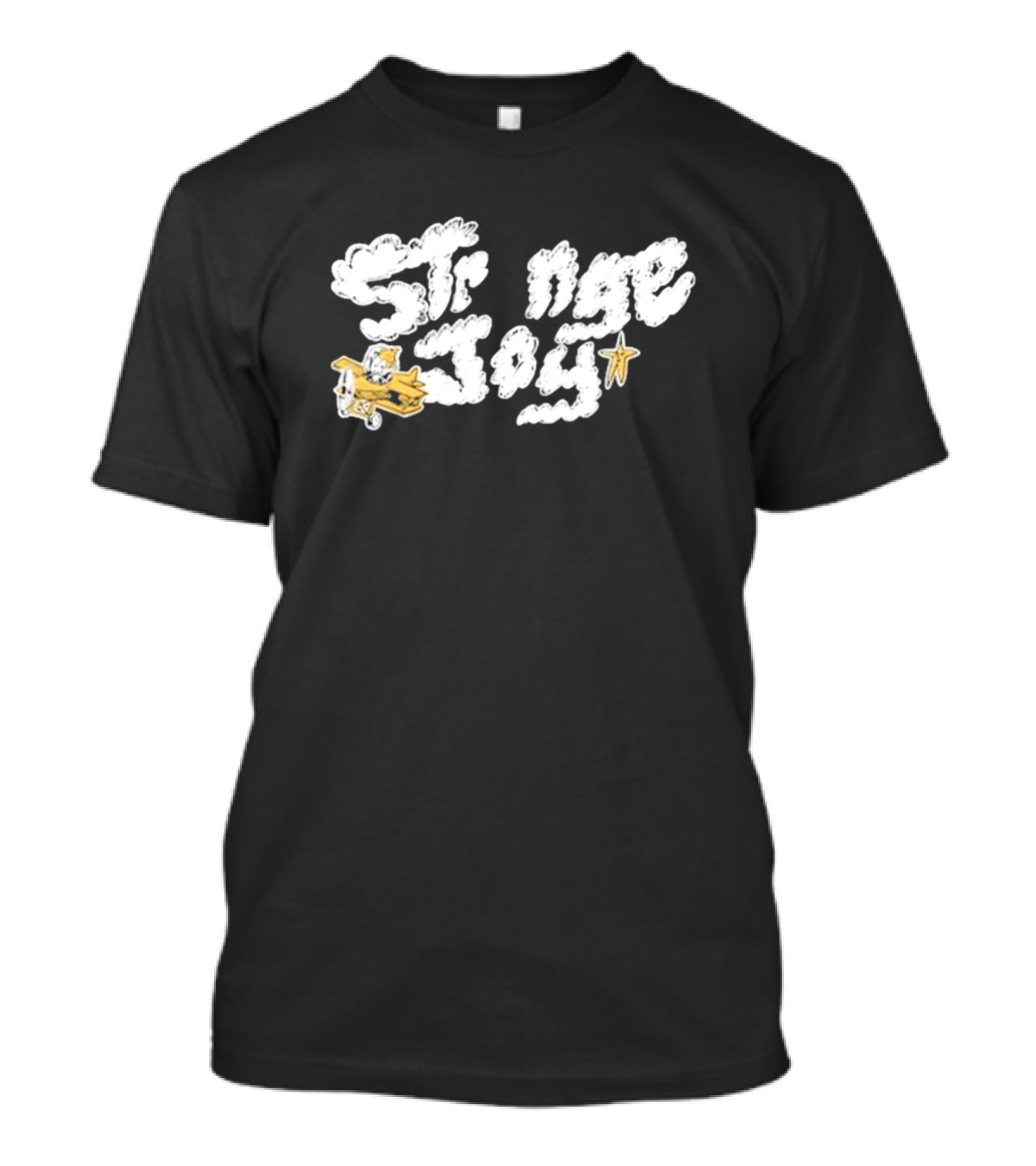 Strange Joy Plane Cloud Letters Star Golden Pilot T-Shirt