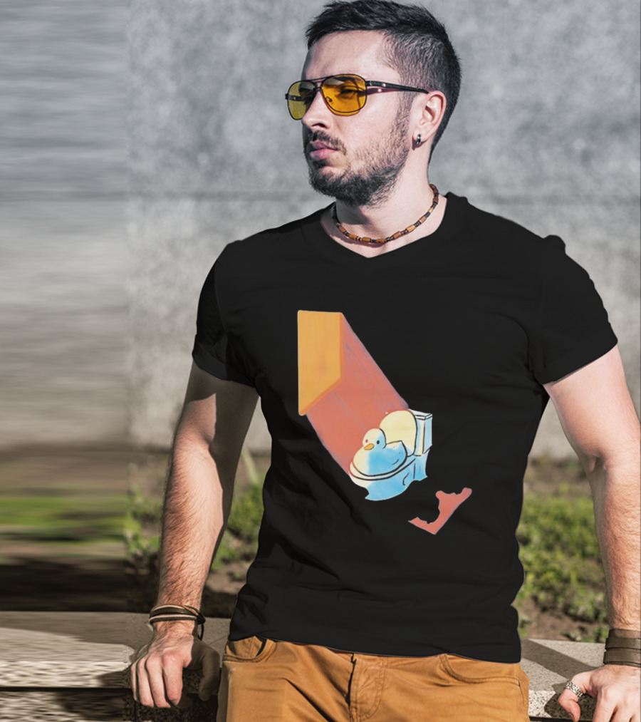 Groovy Space Duck Relaxing In Cosmic Beam On Toilet T-Shirt