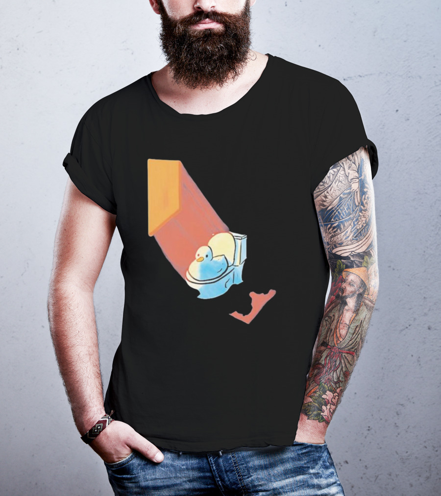 Groovy Space Duck Relaxing In Cosmic Beam On Toilet T-Shirt