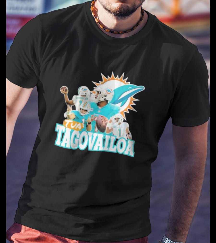 Miami Dolphins Tua Tagovailoa Football Action Collage T-Shirt