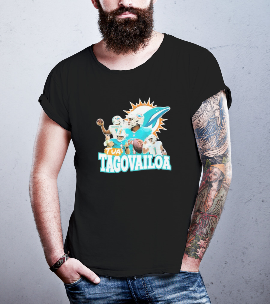 Miami Dolphins Tua Tagovailoa Football Action Collage T-Shirt