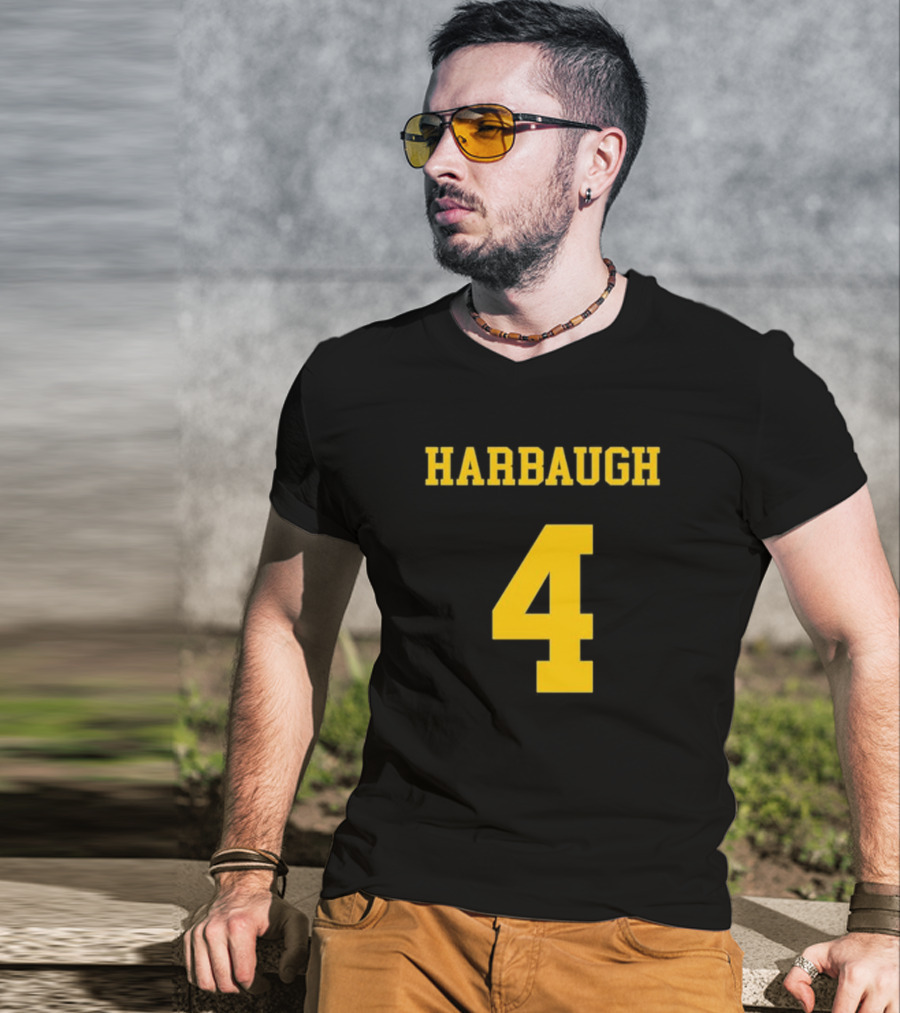 Harbaugh 4 Michigan Football Coach Iconic Jersey Number T-Shirt