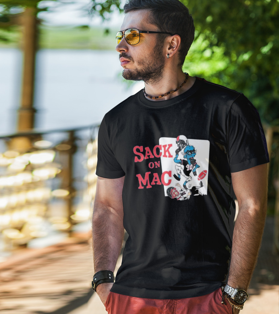 Sack On Mac NFL Football Cartoon Character Action T-Shirt