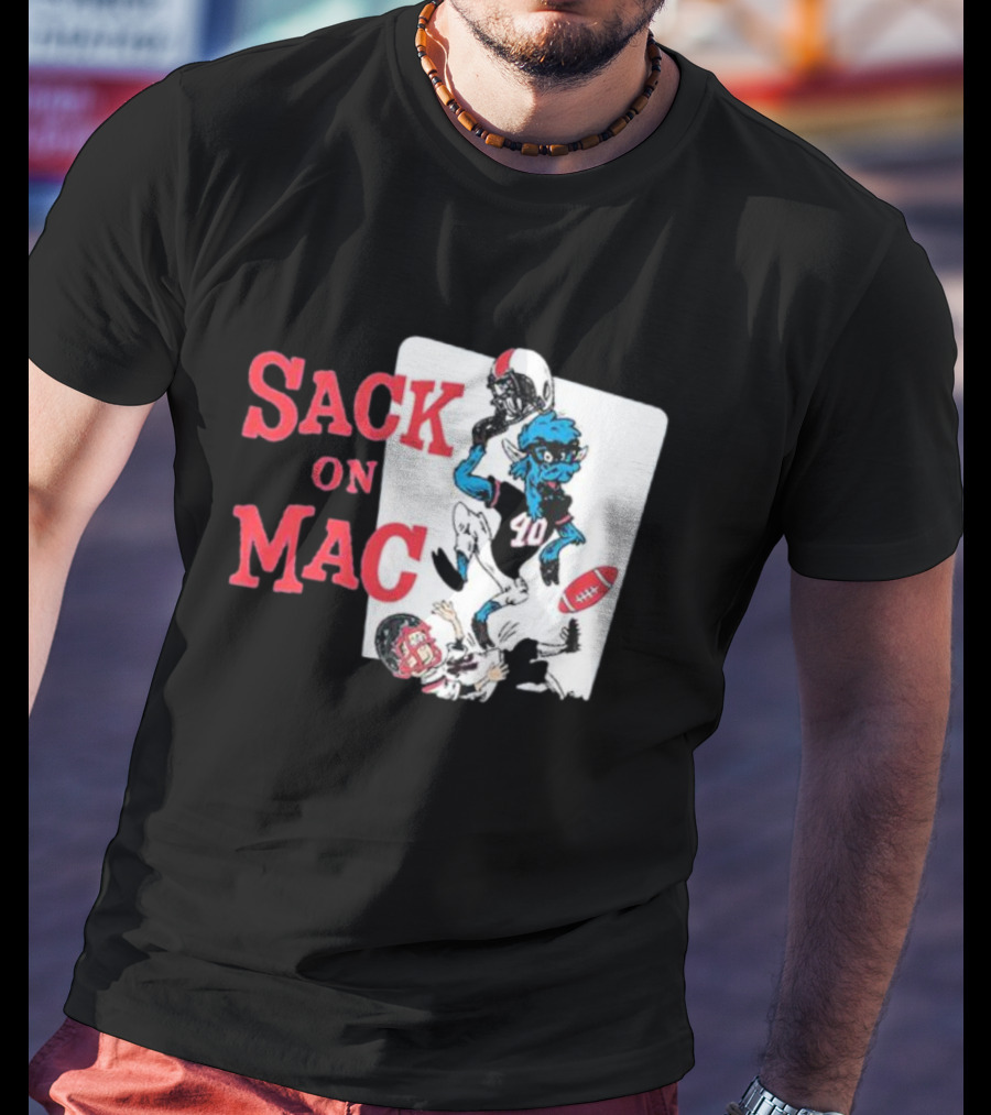 Sack On Mac NFL Football Cartoon Character Action T-Shirt