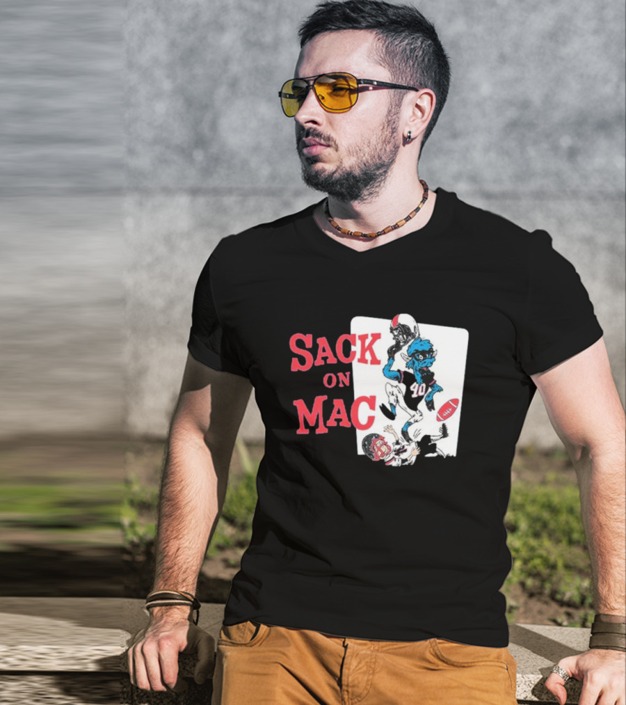 Sack On Mac NFL Football Cartoon Character Action T-Shirt