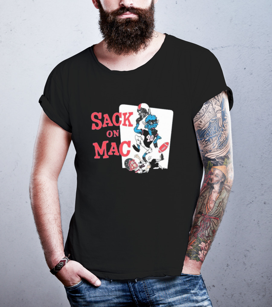 Sack On Mac NFL Football Cartoon Character Action T-Shirt
