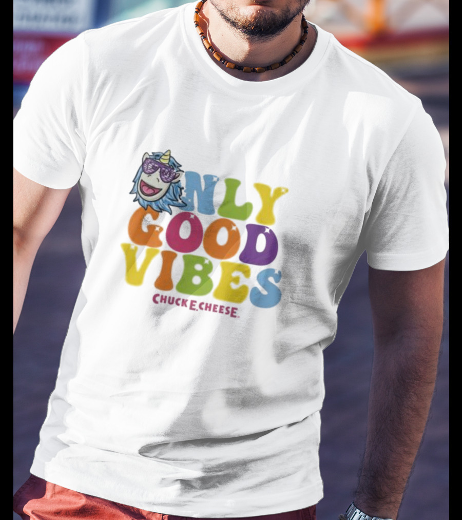 Unicorn Only Good Vibes Chuck E. Cheese Rainbow T-Shirt