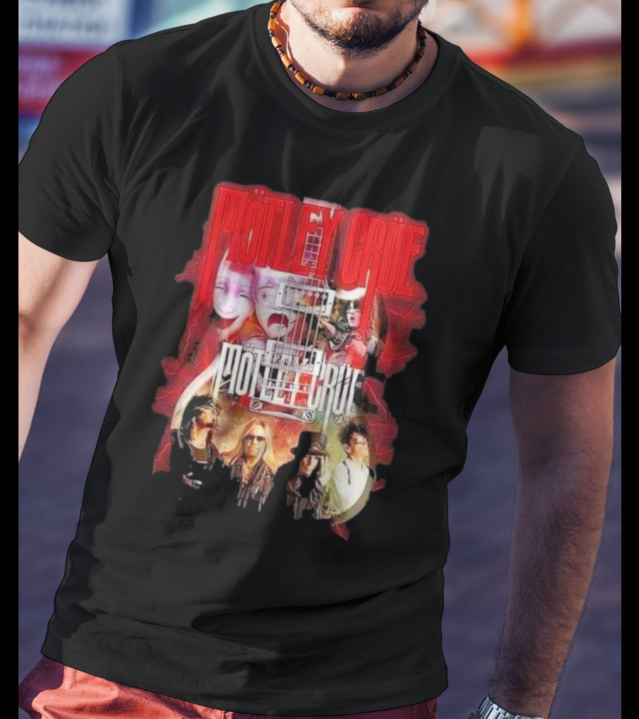 Motley Crue Rock Band Guitar With Faces T-Shirt