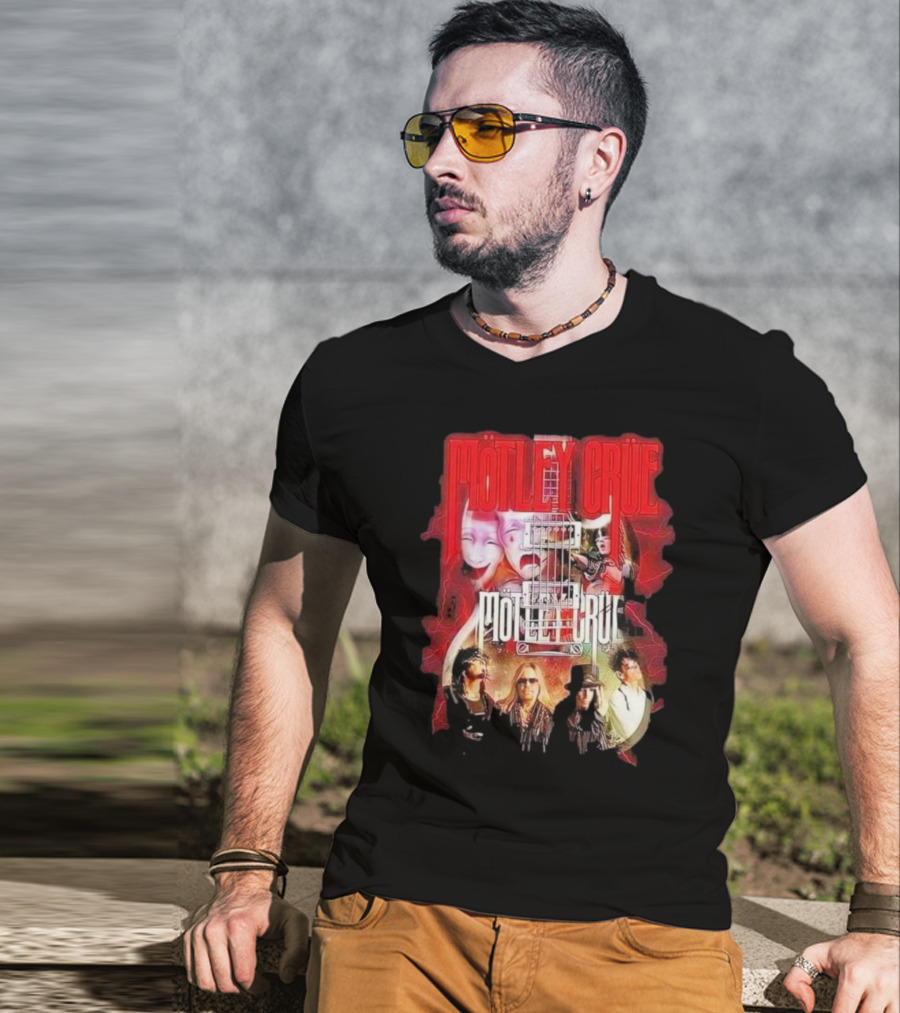 Motley Crue Rock Band Guitar With Faces T-Shirt