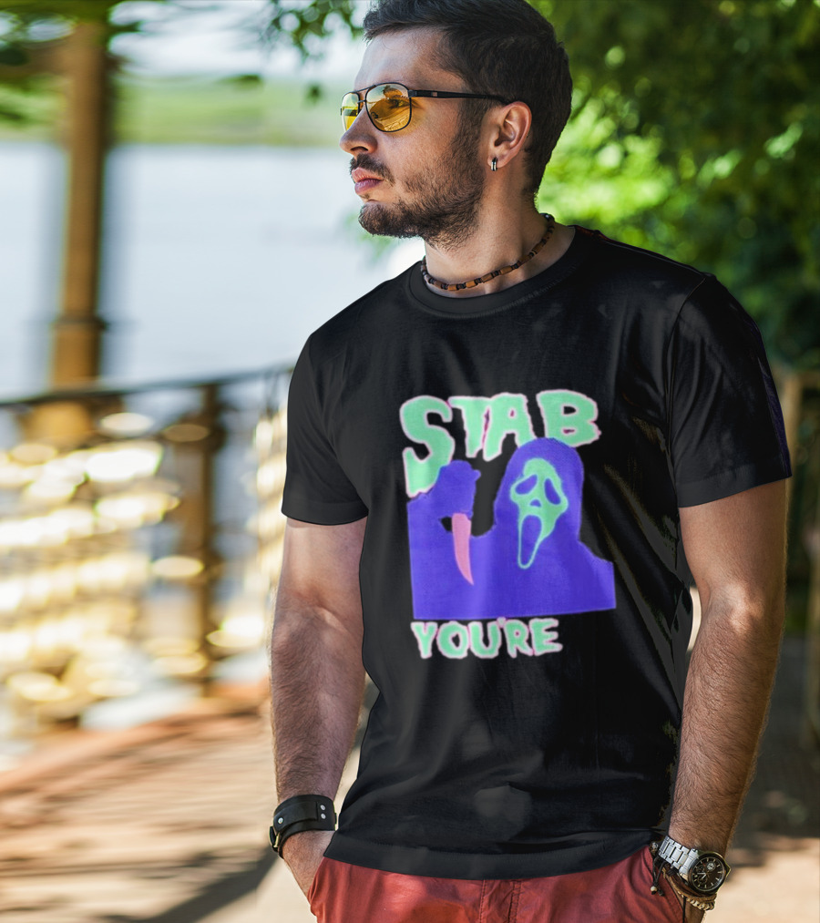 Stab You’re It Neon Horror Mask T-Shirt