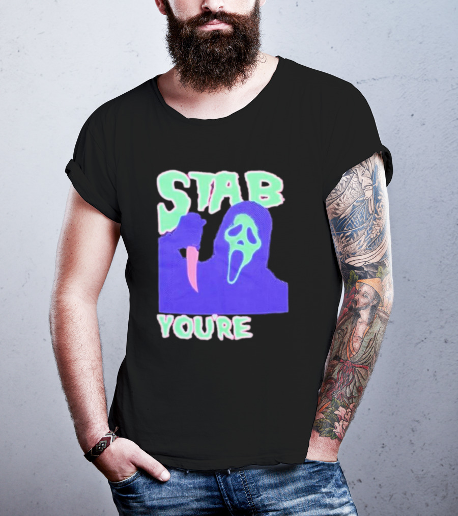 Stab You’re It Neon Horror Mask T-Shirt