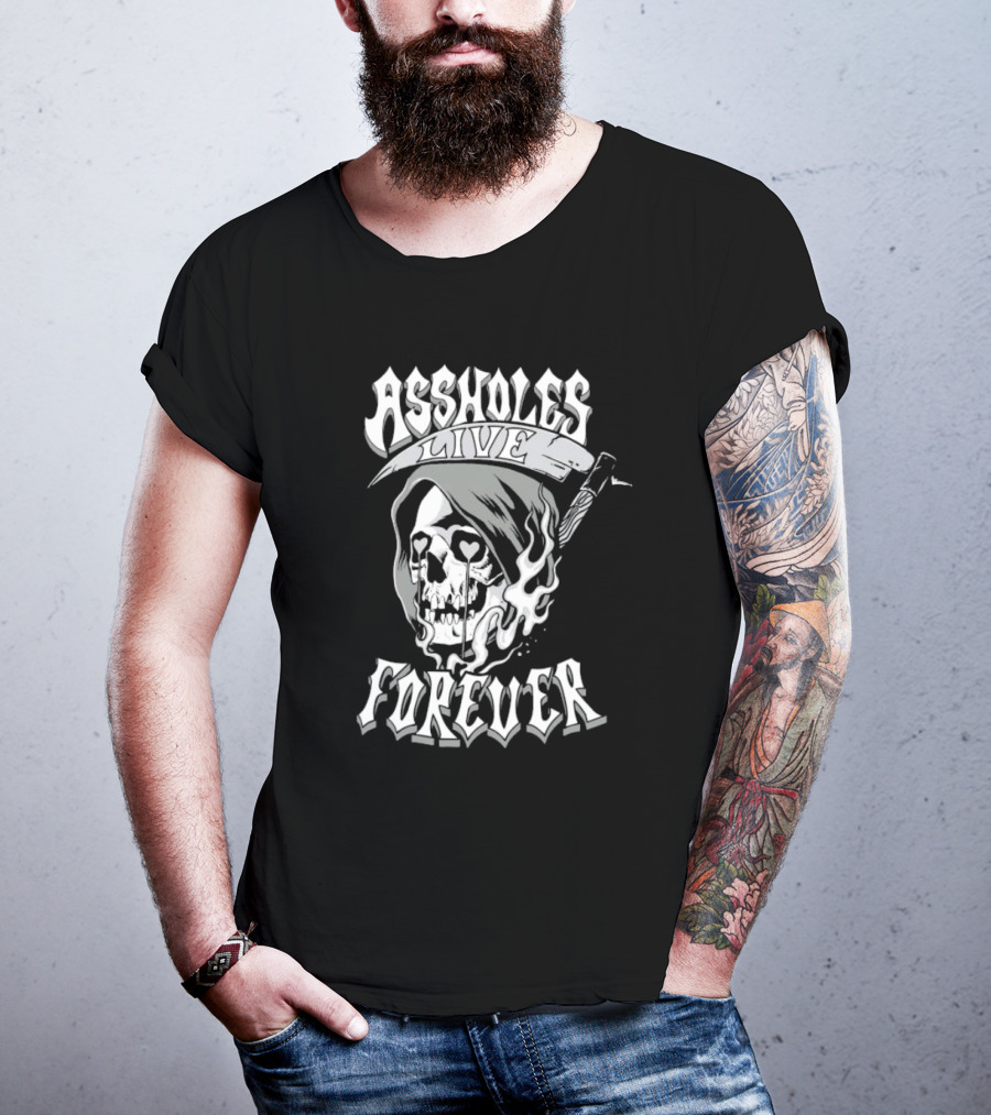 ASSHOLES LIVE FOREVER Skull Heart Eyes T-Shirt