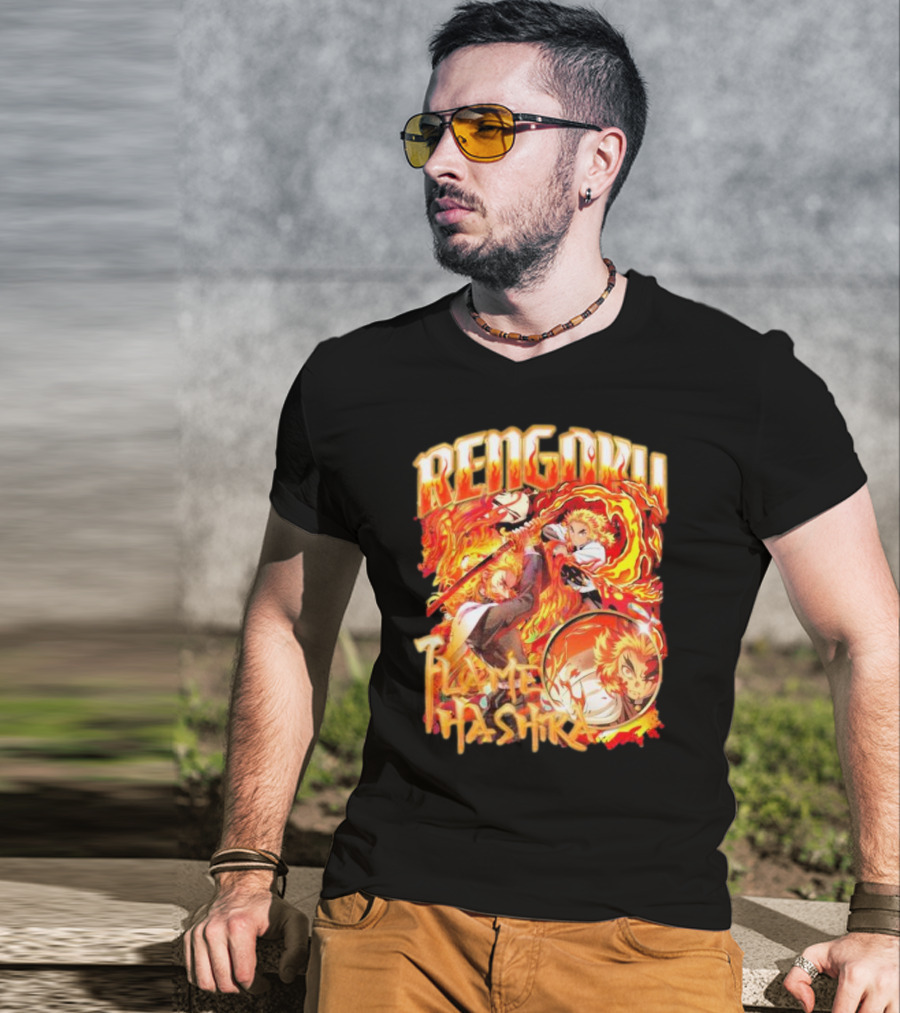 Rengoku Kyojuro Flame Hashira With Fiery Sword And Flames T-Shirt