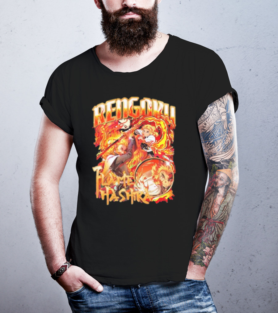 Rengoku Kyojuro Flame Hashira With Fiery Sword And Flames T-Shirt
