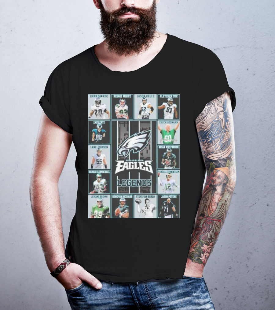 Philadelphia Eagles Brian Dawkins Reggie White Jason Kelce Fletcher Cox Legends Randall Cunningham Donovan McNabb T-Shirt
