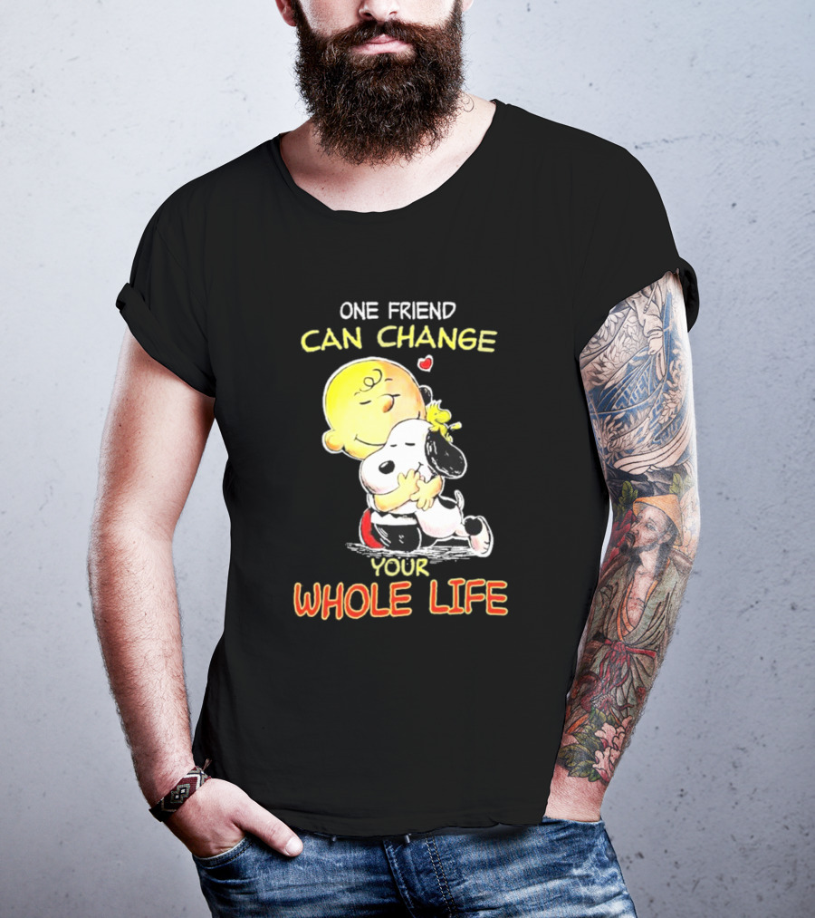 Snoopy And Friends One Friend Can Change Your Whole Life Hugging Image T-Shirt