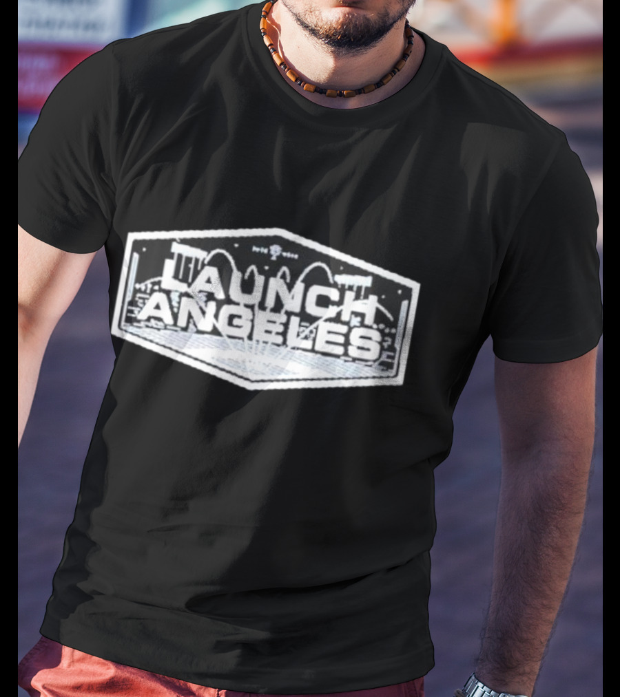 Launch Angeles Cityscape Space Theme Crewneck T-Shirt