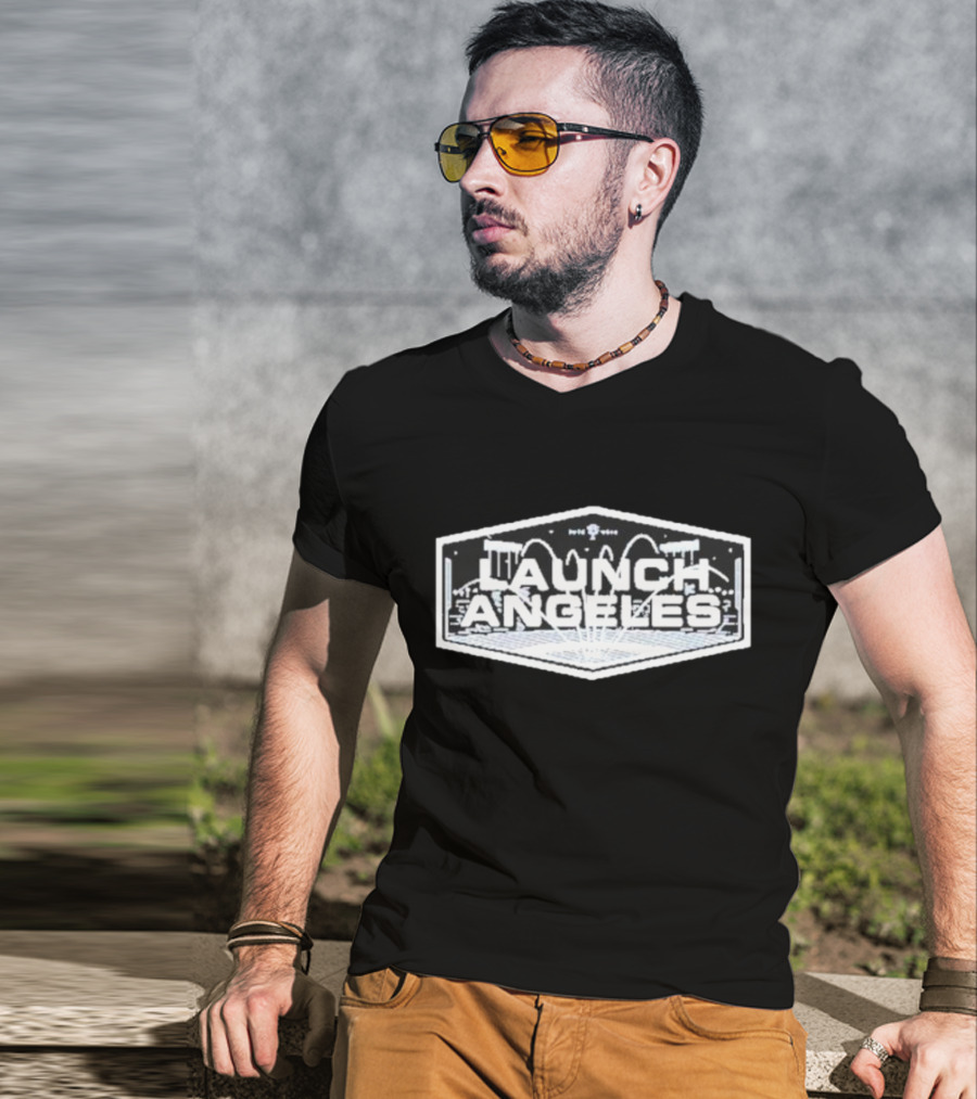 Launch Angeles Cityscape Space Theme Crewneck T-Shirt
