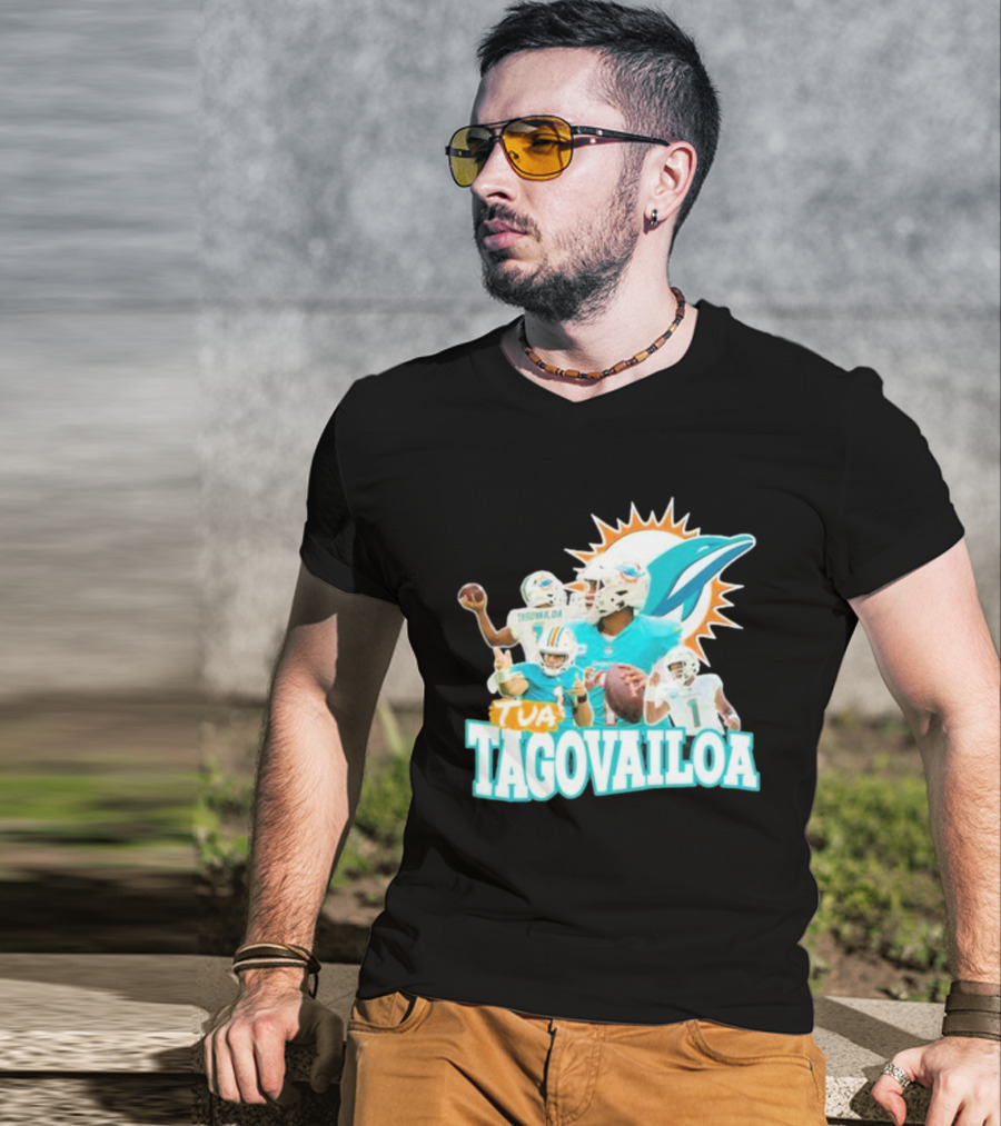 Tua Tagovailoa Miami Dolphins Quarterback Montage T-Shirt