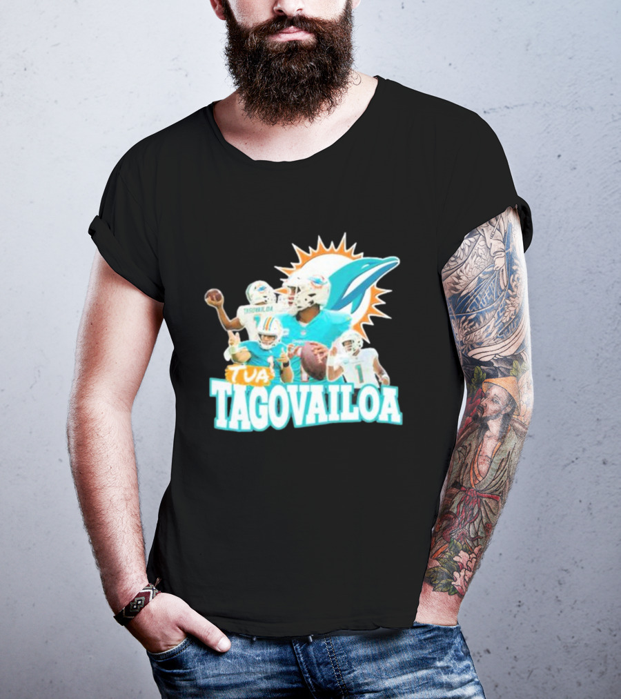 Tua Tagovailoa Miami Dolphins Quarterback Montage T-Shirt