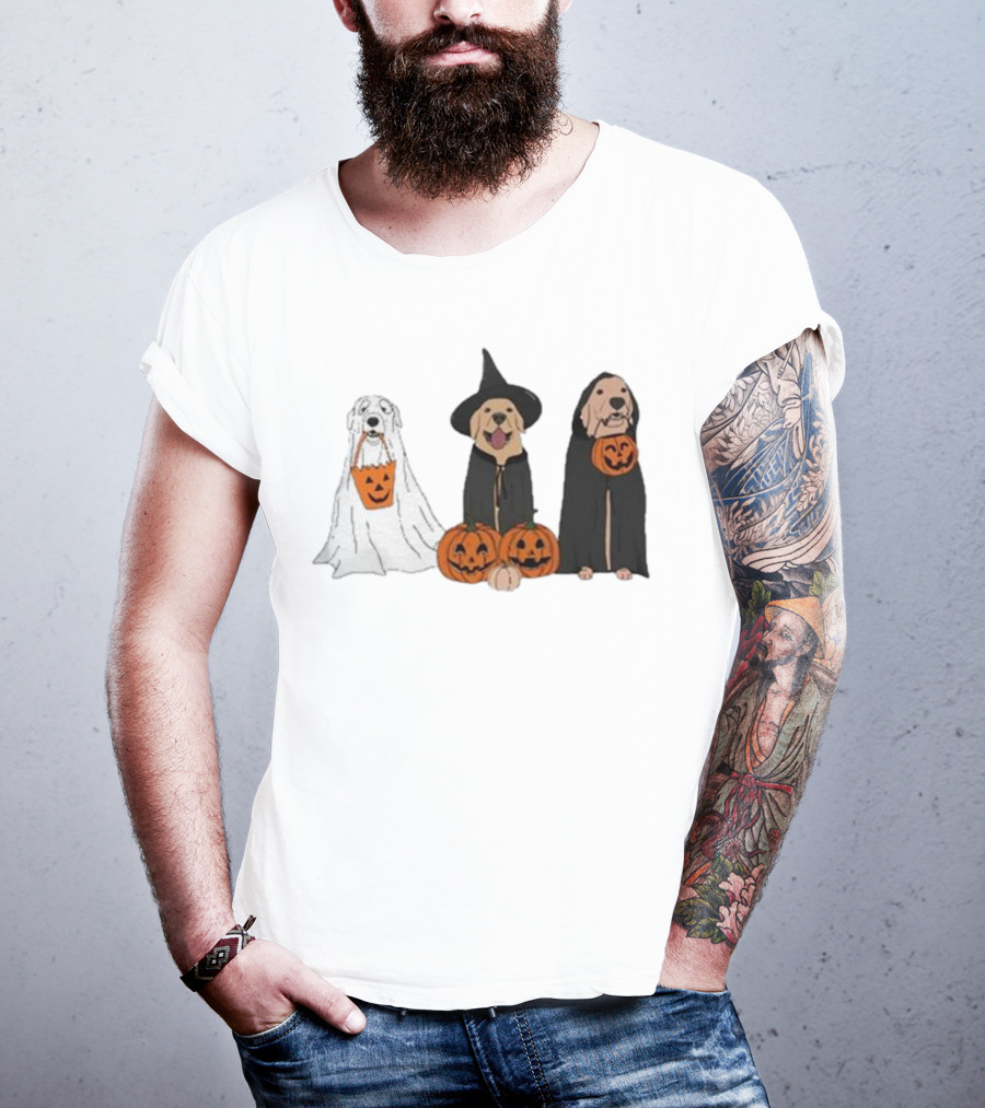 Ghost Dogs Halloween Pumpkin Witch Cloak Trio T-Shirt