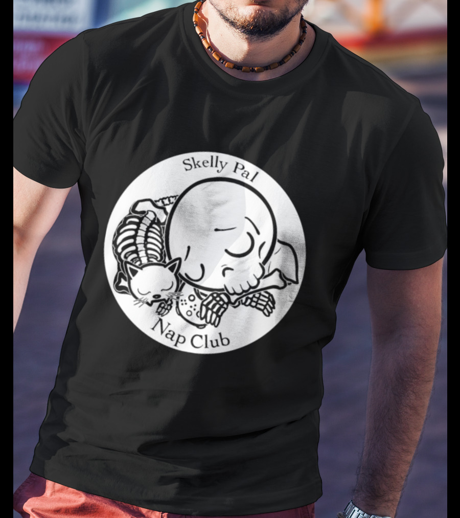 Skelly Pal Nap Club Painter Johnny Chiodini Skeleton Cat T-Shirt
