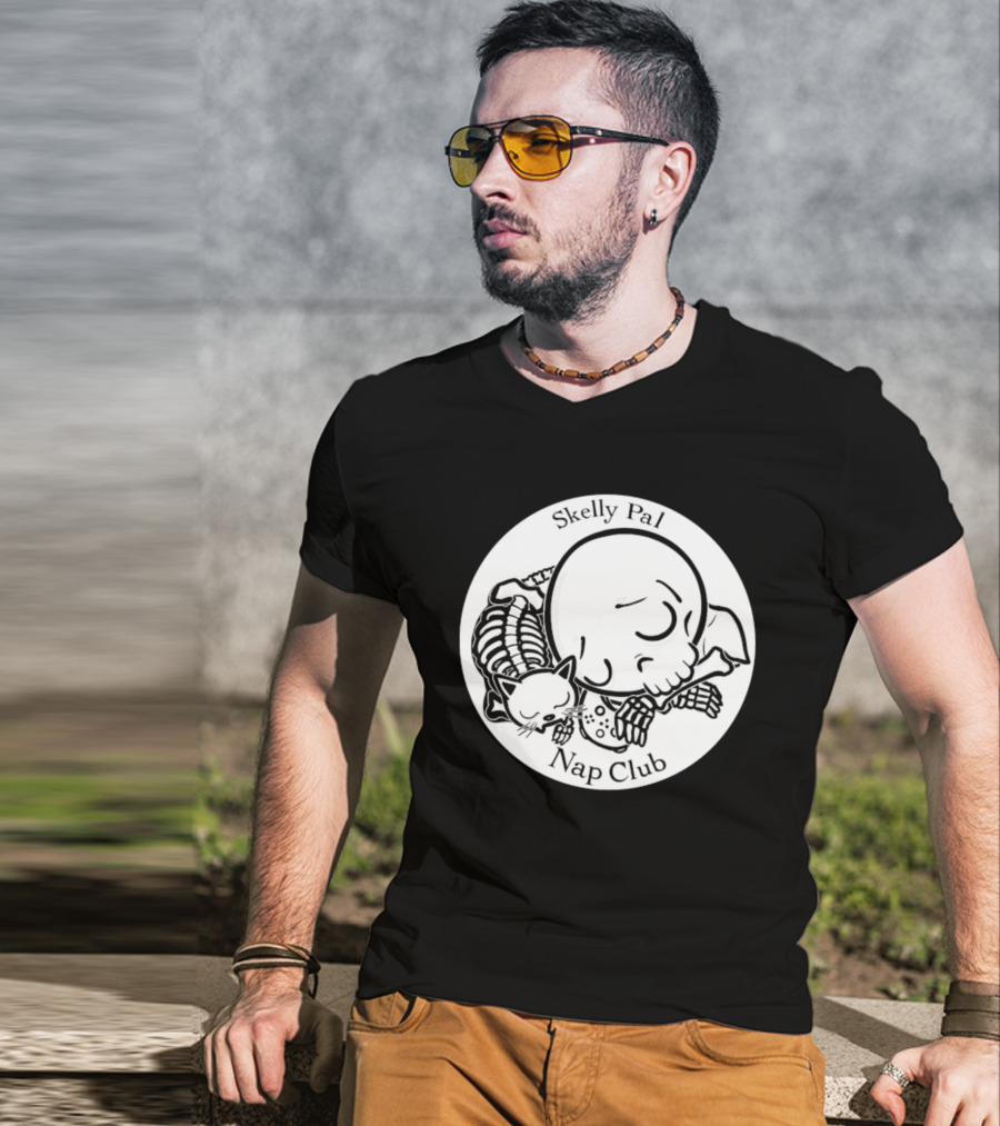 Skelly Pal Nap Club Painter Johnny Chiodini Skeleton Cat T-Shirt