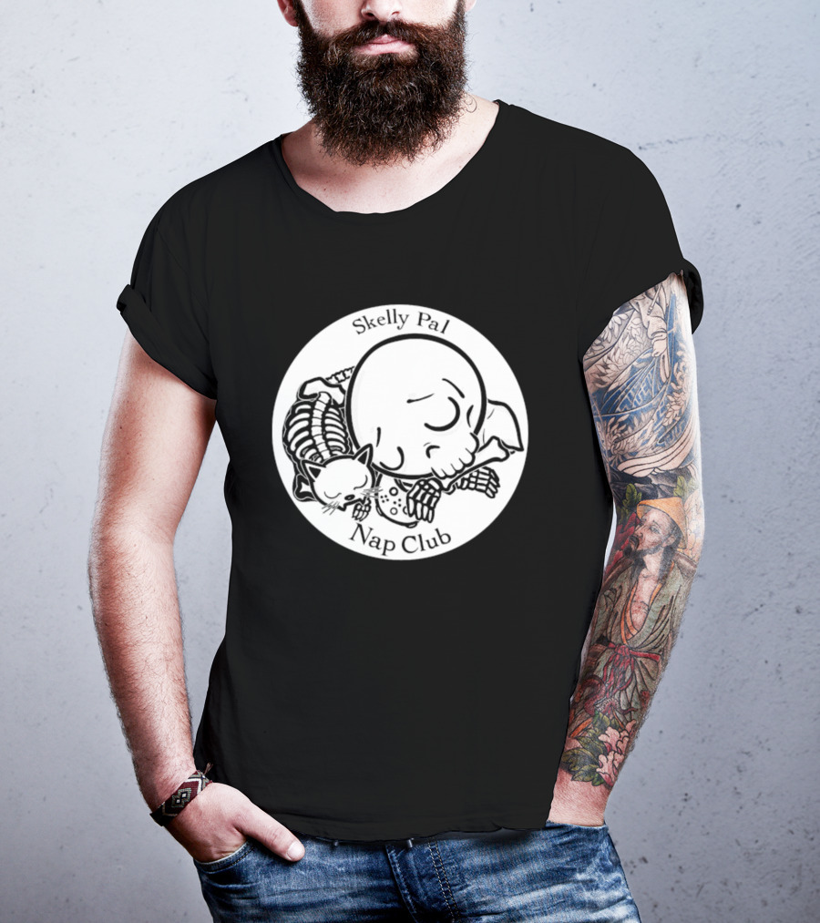 Skelly Pal Nap Club Painter Johnny Chiodini Skeleton Cat T-Shirt