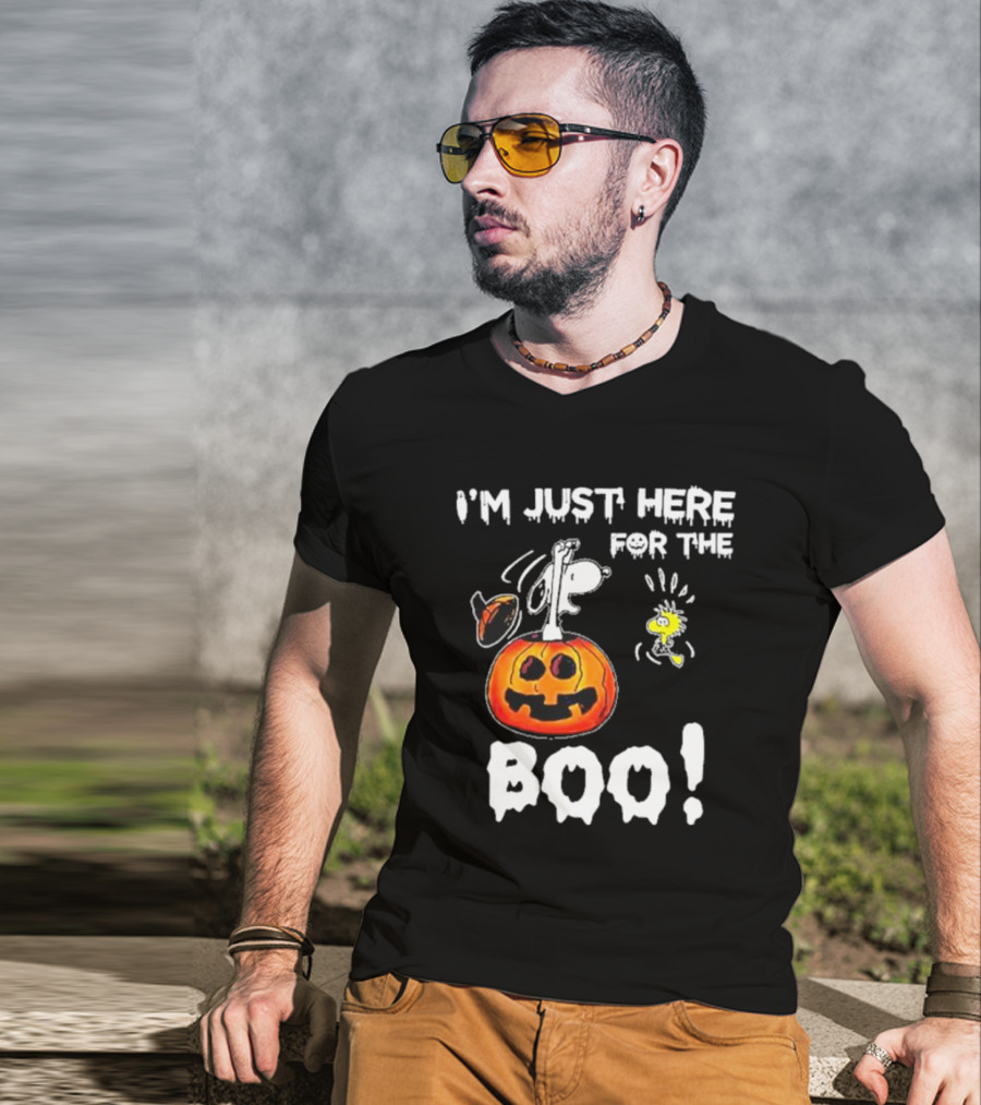 Snoopy And Woodstock Halloween I'm Just Here For The Boo Pumpkin T-Shirt