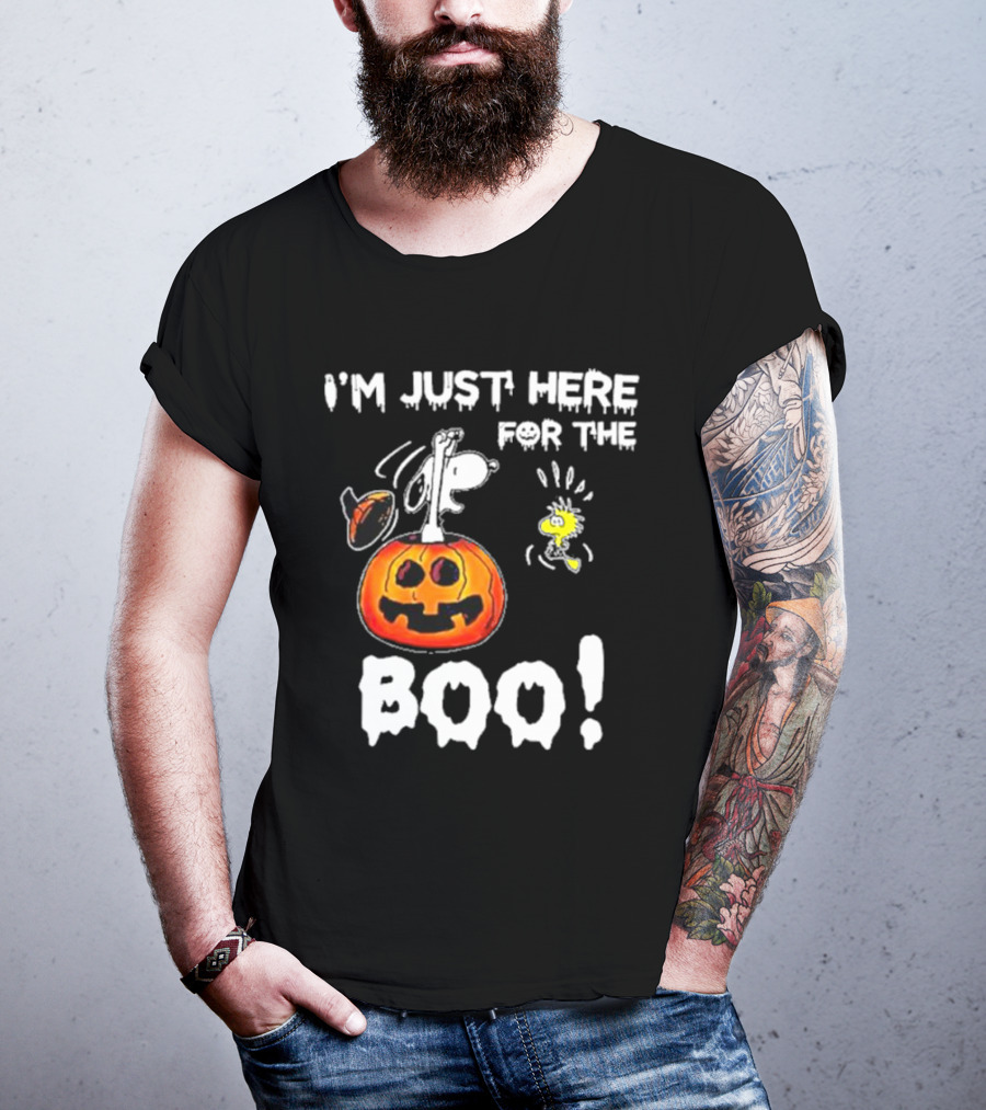 Snoopy And Woodstock Halloween I'm Just Here For The Boo Pumpkin T-Shirt
