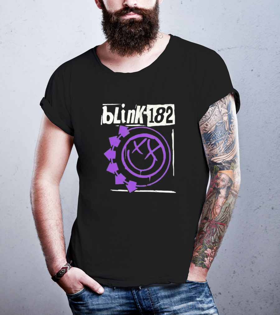 Blink-182 Edging Smiley Logo With Purple Arrows T-Shirt