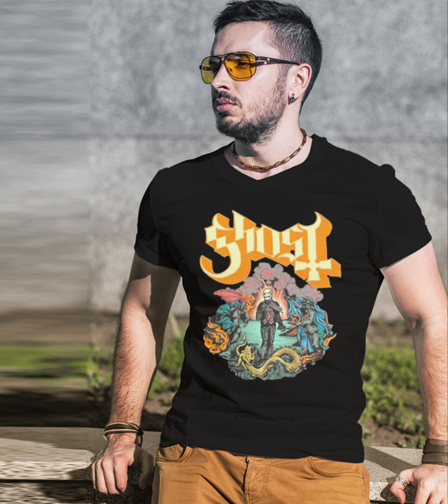 Ghost Boticelli Inspired Papal Figure With Mythical Creatures T-Shirt