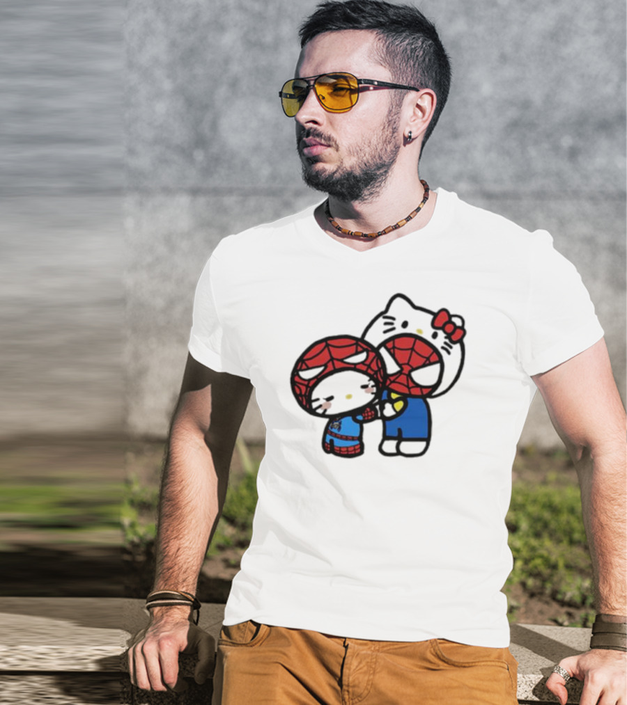 Hello Kitty Spider-Man Crossover Cartoon Characters T-Shirt