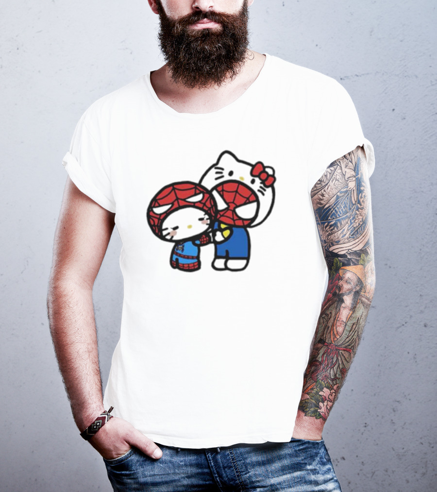 Hello Kitty Spider-Man Crossover Cartoon Characters T-Shirt