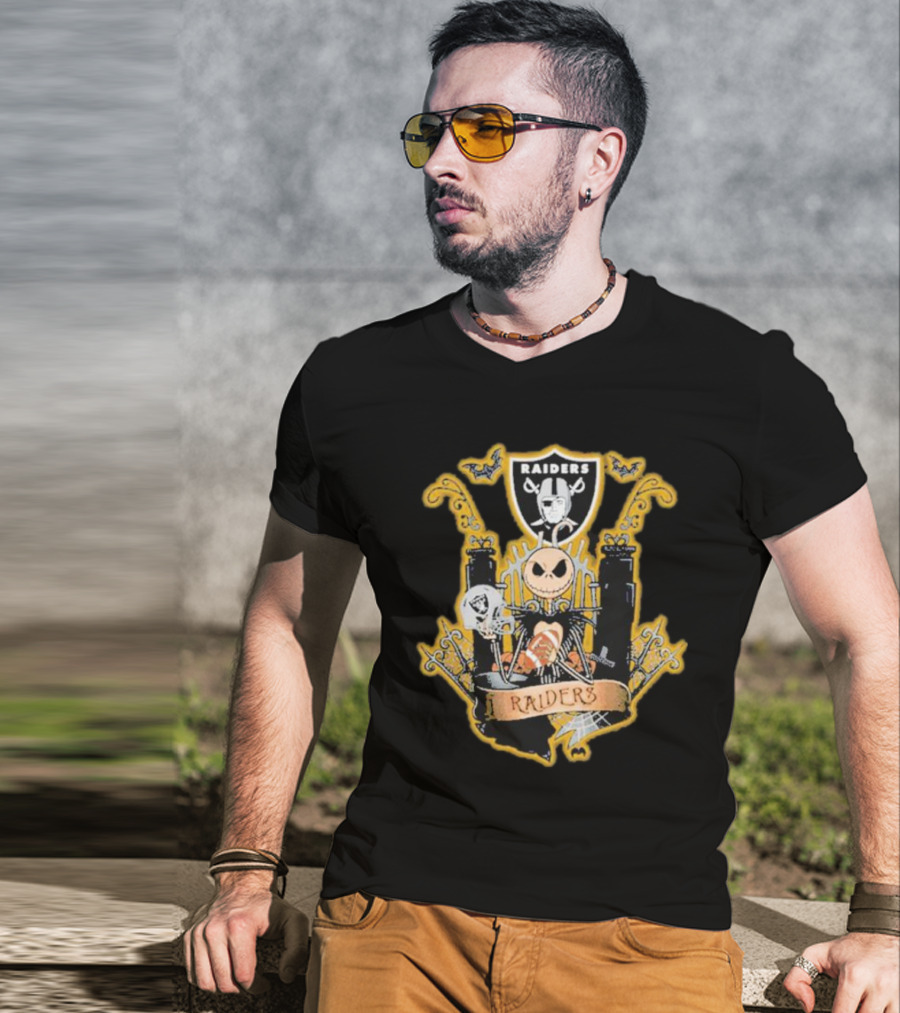 Las Vegas Raiders Jack Skellington Halloween Fan Crest T-Shirt