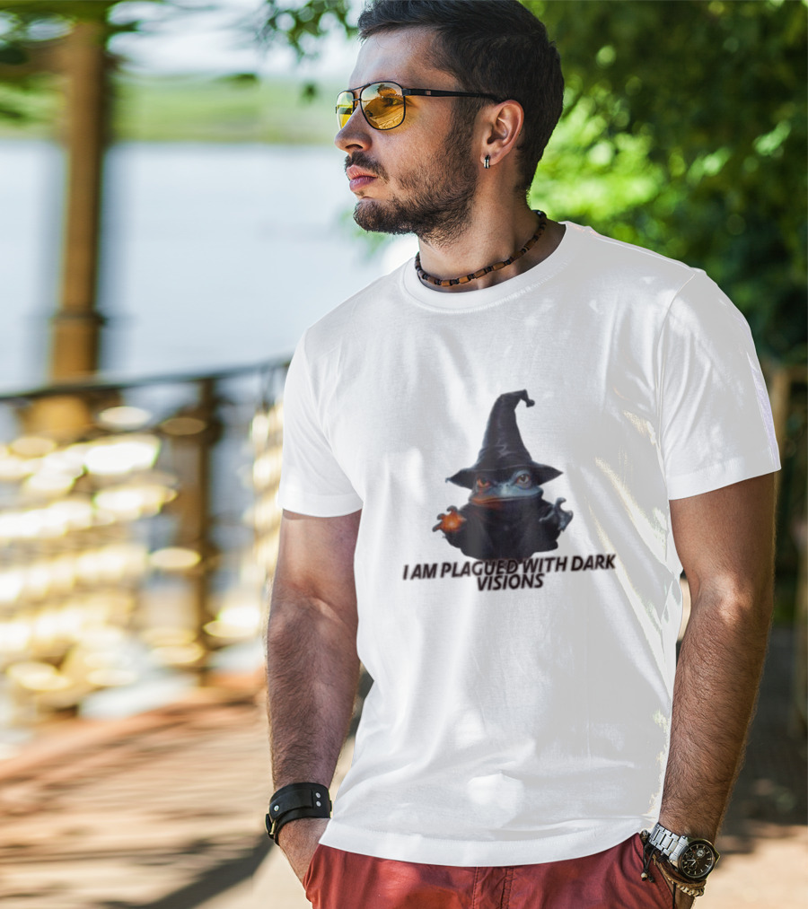I Am Plagued With Dark Visions Frog Wizard Hat Magic T-Shirt