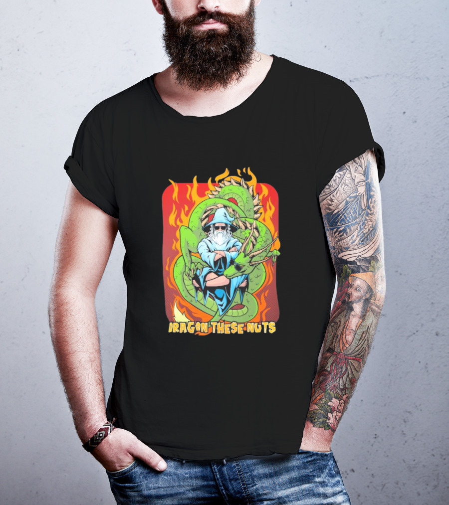 Dragon These Nuts Wizard With Green Dragon And Flames T-Shirt
